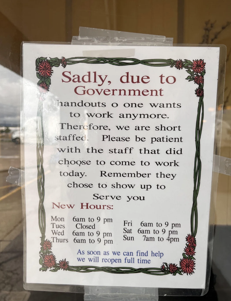 commemorative plaque - Sadly, due to Government handouts o one wants to work anymore. Therefore, we are short staffed. Please be patient with the staff that did choose to come to work today. Remember they chose to show up to Serve you New Hours Mon 6am to